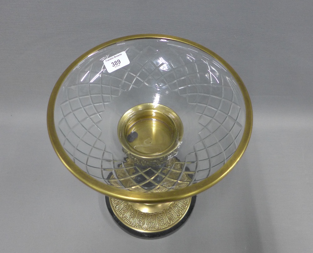 Table centre piece with a cut glass bowl on a hardstone column with brass mounts, 33cm - Image 2 of 2