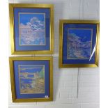 Set of three framed Path to Immortality coloured prints and a folio of four unframed prints, 28 x