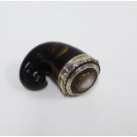Scottish Victorian silver mounted cow horn snuff mull with an inset agate to the lid, 8cm