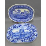 19th century Staffordshire blue and white transfer meat dish and another smaller by Spode, largest