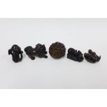 A collection of five wooden netsukes to include a lion, rats, children and a ball, longest 6cm (5)