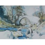 James Bowman (Scottish) watercolour of a river scene, signed and framed under glass, 55 x 40cm