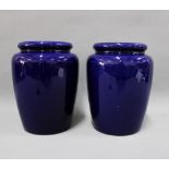 Pair of Grove & Stark blue glazed vases, 20cm (2)