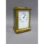 French carriage clock, brass cased with glass panels, enamel dial with Roman numerals height