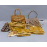 A collection of faux animal skin handbags, a vintage suitcase and a tapestry style Gladstone bag, (a