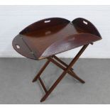 Mahogany Butlers tray on a folding stand, 100 x 83cm