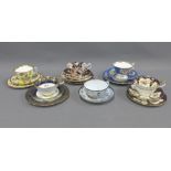 Collection of various china and porcelain cabinet cups and saucers to include Royal Crown Derby,