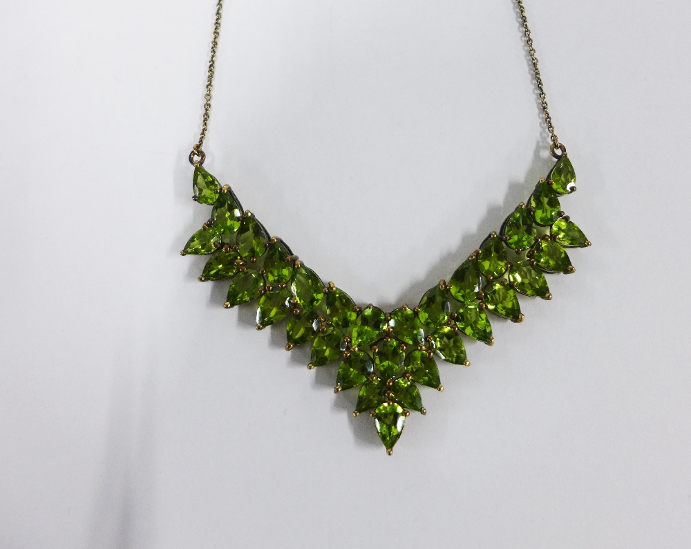 Silver gilt green paste necklace and a costume jewellery necklace and matching earrings (3) - Image 2 of 3