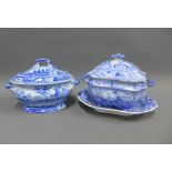 19th century Staffordshire blue and white transfer printed pottery to include a Spode Camilla