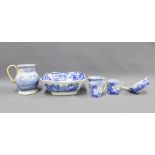 A collection of Staffordshire blue and white transfer printed pottery to include treacle jug (a/f)