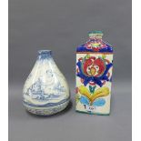 Italian tin glazed vase, signed, together with a Deruta floral pattern vase, tallest 27cm (2)