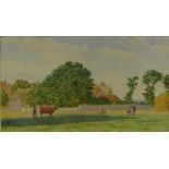 Thomas Mathew Rooke, (1842 - 1942) watercolour of cattle grazing on a village green, apparently