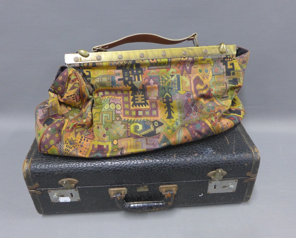 A collection of faux animal skin handbags, a vintage suitcase and a tapestry style Gladstone bag, (a - Image 6 of 6