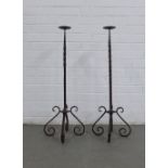 Pair of metal pricket candlesticks, floor standing size, 83cm (2)