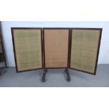 Mahogany framed three fold screen, 66 x 127cm (closed)