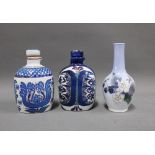Two Copenhagen Fajance bottles and a Royal Copenhagen porcelain vase, tallest 14cm (3)