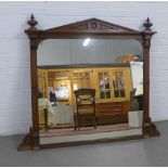 Victorian oak overmantle mirror of Aesthetic design, 162 x 136cm (frame a/f)