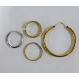 Platinum wedding band and a collection of scrap gold to include a 18ct gold hoop earring, 9ct gold