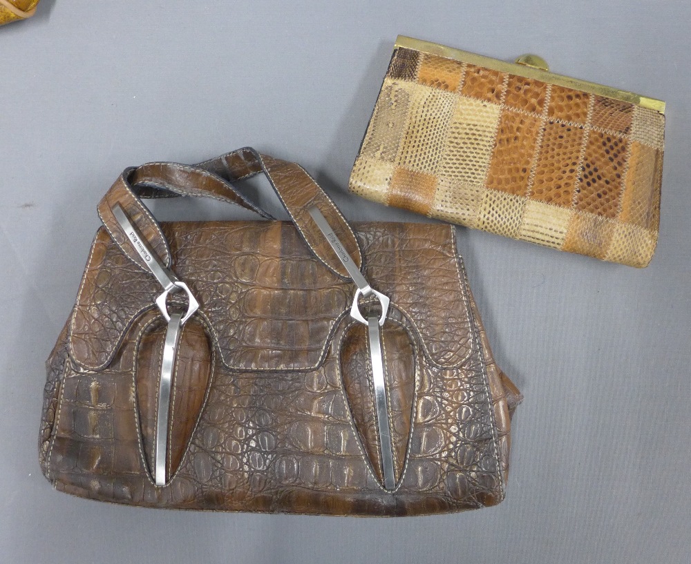 A collection of faux animal skin handbags, a vintage suitcase and a tapestry style Gladstone bag, (a - Image 3 of 6