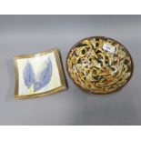 Jane Morrison studio pottery platter and a Sheila Spencer 'Goldfish' studio pottery bowl, 20cm
