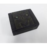 Maori carved Tapu wooden box with inset abalone shell, 10 x 9cm