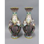 A pair of cloisonne baluster vases with butterfly pattern, 23cm (2)