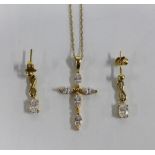 14ct gold and paste set crucifix necklace and a pair of 14ct gold drop earrings (2)