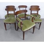 Set of six mahogany chairs to include five side chairs and one carver, with scroll carved top rail