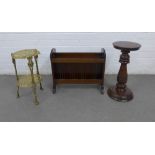 Mixed lot to include a brass jardiniere stand, magazine rack and small mahogany pedestal column,