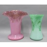 Two Vasart Scottish art glass vases, one pink the other green, tallest 25cm (2)