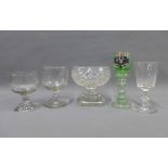 Collection of drinking glasses to include an enamelled green glass, (5)