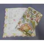 Floral patterned silk scarf and an embroidered table cloth (2)