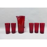 Red glass lemonade / water set with jug and set of five beakers (6)