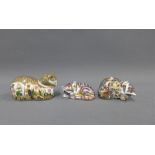 Three Royal Crown Derby Imari cat paperweights to include Cottage Garden Cat and two others, longest