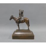 Bronze figure of a Native American Indian on horseback, (a/f) 19cm