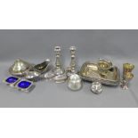 Carton containing a quantity of Epns wares to include knop stemmed candlesticks, entree dish,