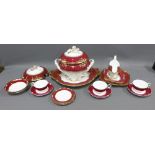 A collection of Spode Lancaster Crimson table wares to include a soup tureen, cover and stand, sauce