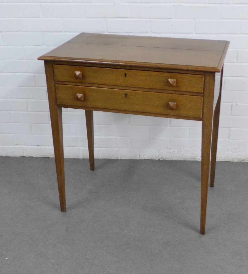 Oak canteen table containing a suite of Epns flatware, 74 x 78 x 47cm