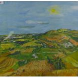 Isobel Brigham, 'view From Buryhill, West Sussex', oil on linen, framed in a showcase style frame