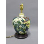 Moorcroft table lamp base on a wooden base, height including fitting 29cm