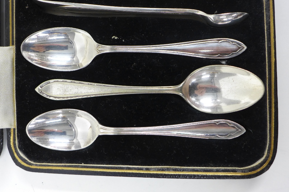 Silver fork and spoon cased set, Birmingham 1953 and a cased set of six Epns teaspoons with sugar - Image 3 of 3