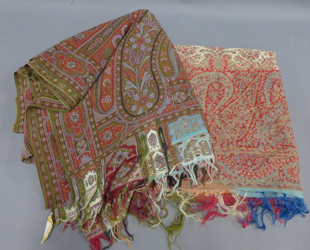 Three paisley shawls, one with multiple moth holes, (3)