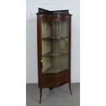 Edwardian mahogany and satin inlaid serpentine corner display cabinet, glazed doors, shelved
