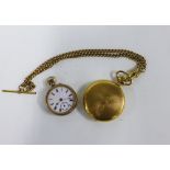 Gold plated pocket watch, fob watch and watch chain (3)