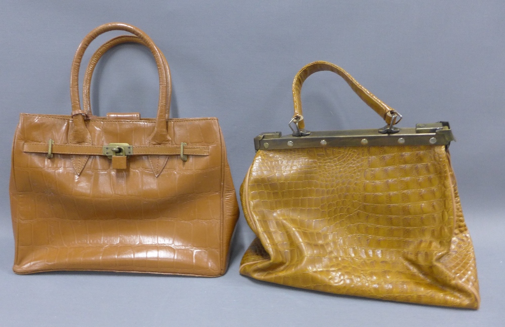 A collection of faux animal skin handbags, a vintage suitcase and a tapestry style Gladstone bag, (a - Image 4 of 6