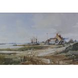 John Sutton (b.1935) 'Boat Yard Bawdsey', watercolour, singed and entitled and framed under glass,