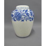 Charlotte Rhead blue and white ginger jar vase with its cover, for Bursley Ware, circa 1940's,