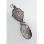 Dutch silver marriage spoon with London import marks for 1891, 20cm long