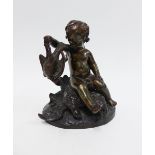 Bronze cherub and game bird figure group, 15cm high