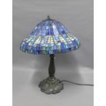 Reproduction Tiffany style table lamp base and shade, overall size 65cm